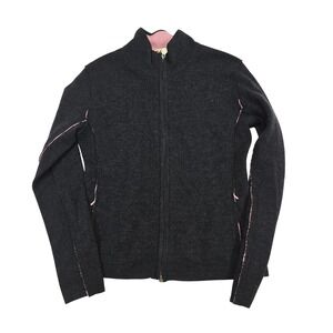 Neve Designs Charcoal Pink Trim Zip Up Sweater Jacket Women's Medium Wool Blend